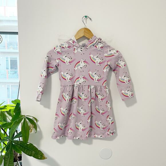 Carter's Girl's Unicorn & Rainbow Print Long Sleeve Hooded Dress Size 6/6X - Picture 1 of 5